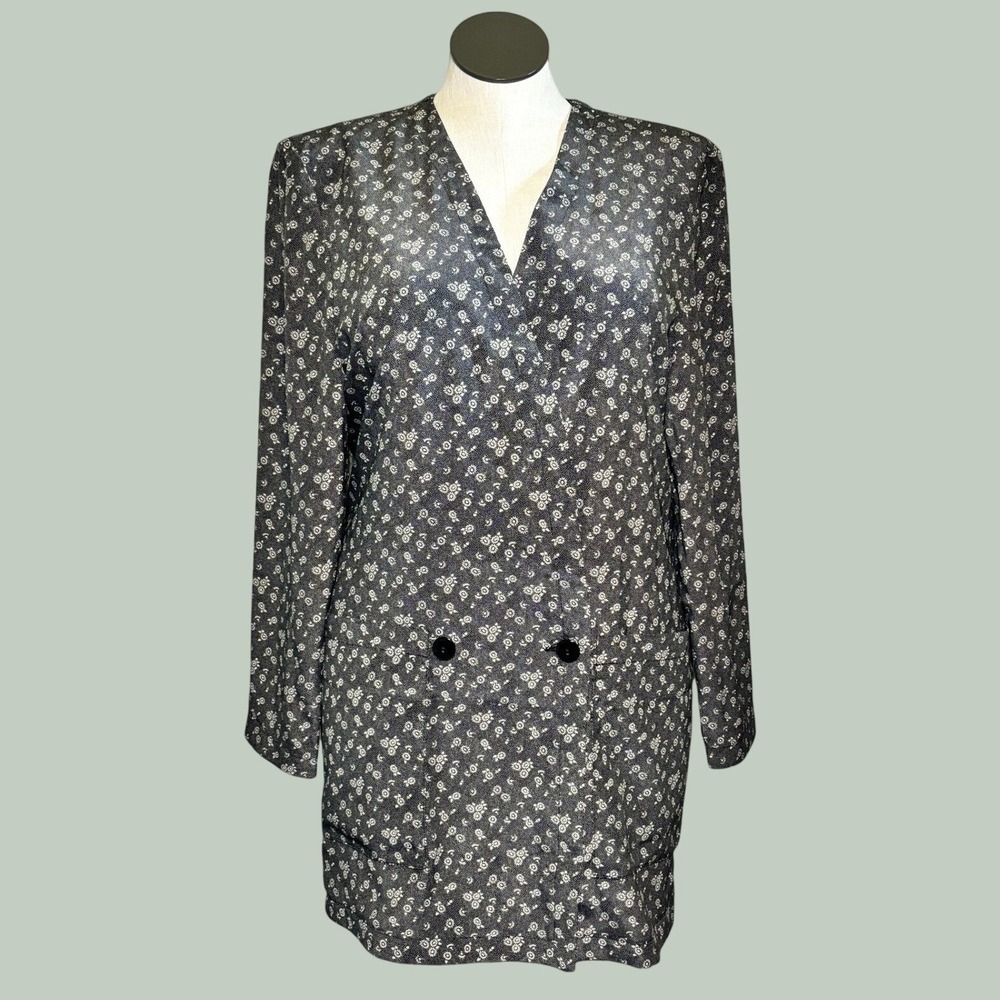 VTG Donna Morgan Womens Blazer Dress 12 Blk Floral Double Breasted Old Hollywood
